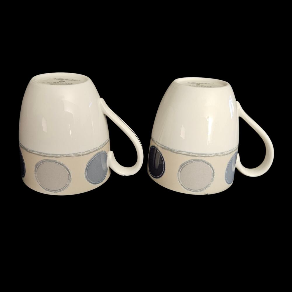 Set of 2 Noritake Ambience Java Graphite Coffee Mugs Blue Gray Circles